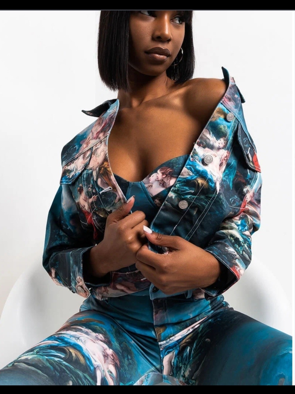 Azalea Wang  Night At The Museum Teal Over Size Cropped Jacket - Designer Style